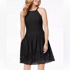Vince Camuto Size 12 Lasercut Halter Neck Fit & Flare LBD Little Black Dress